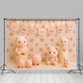 Aperturee - Aperturee Cartoon Pigs Lightings Sweet Cake Smash Backdrop
